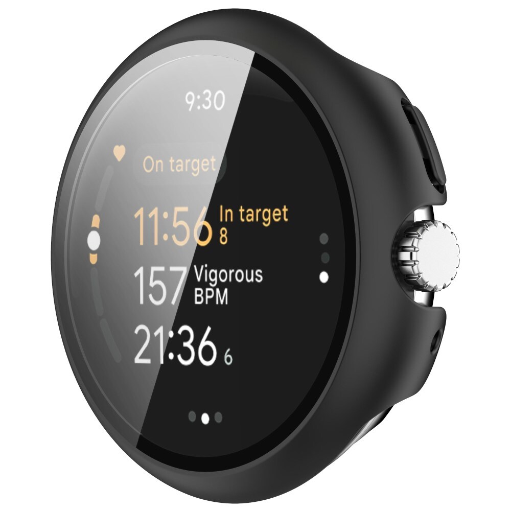 Google Pixel Watch 3 45mm Heldækkende cover med indbygget skærmbeskytter, Sort