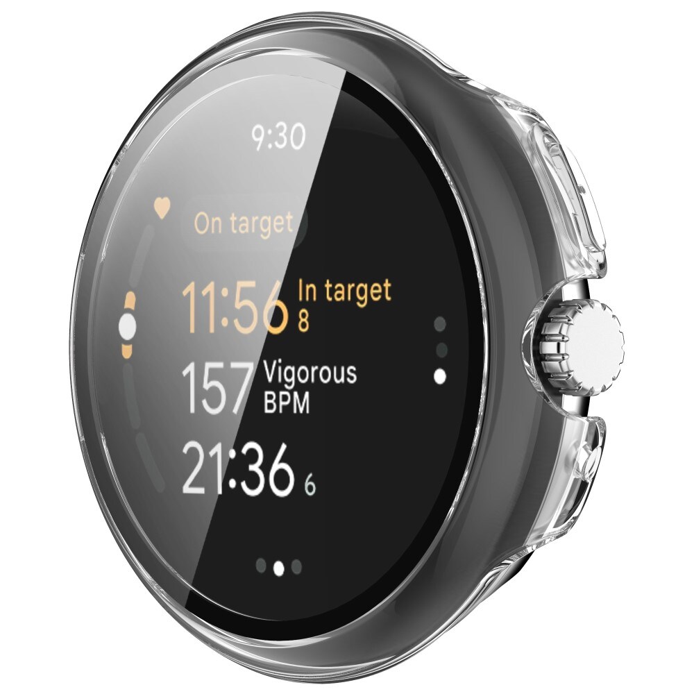 Google Pixel Watch 3 45mm Heldækkende cover med indbygget skærmbeskytter, Gennemsigtig