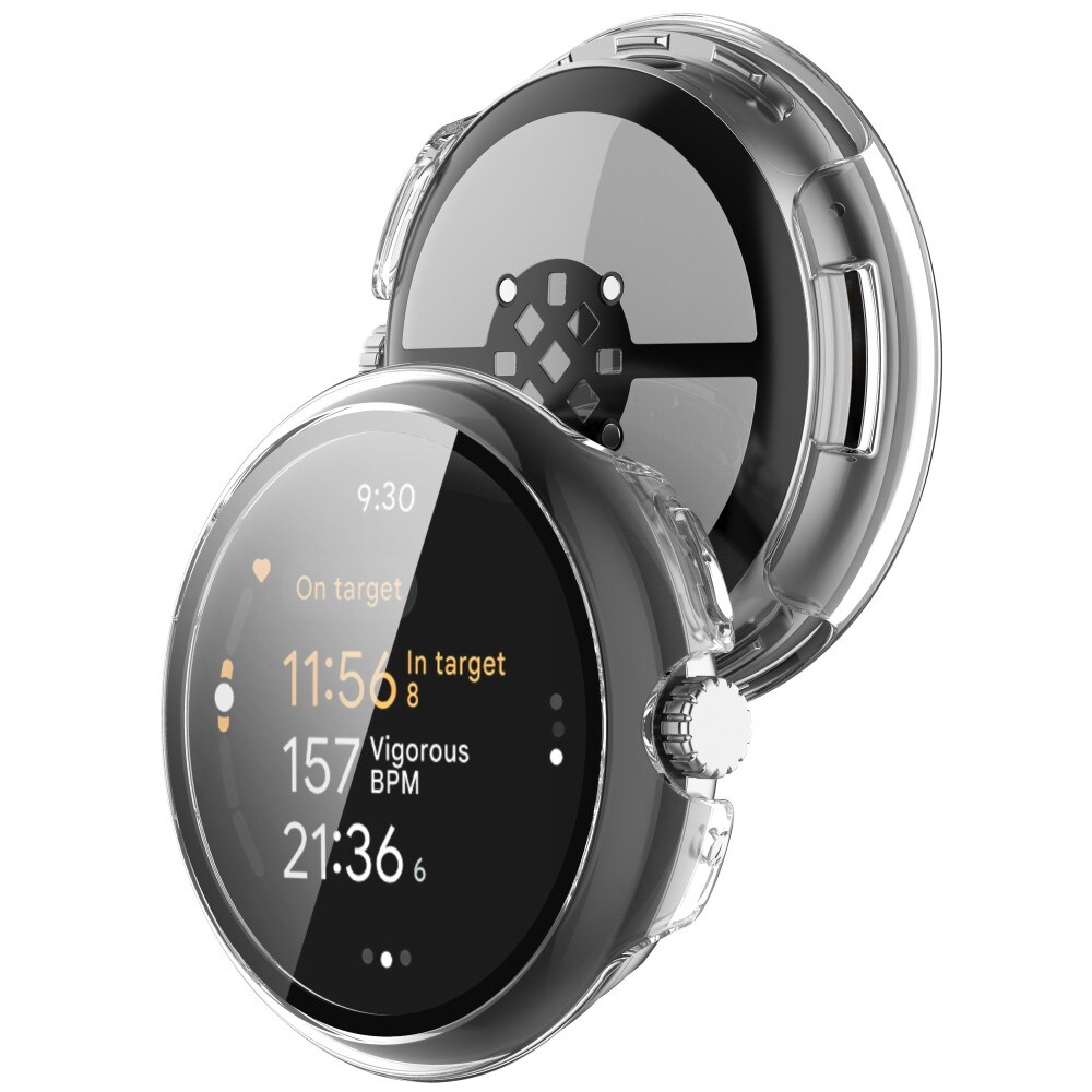 Google Pixel Watch 3 45mm Heldækkende cover med indbygget skærmbeskytter, Gennemsigtig