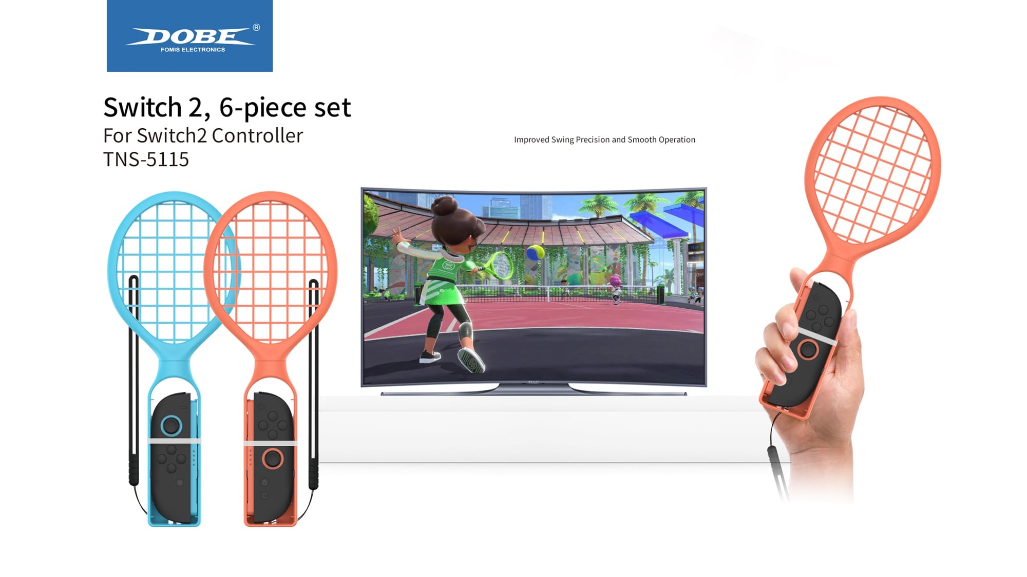 Nintendo Switch 2 Joy-Con sæt med ketcher, baseballbat og golfkøller, Blå/Rød