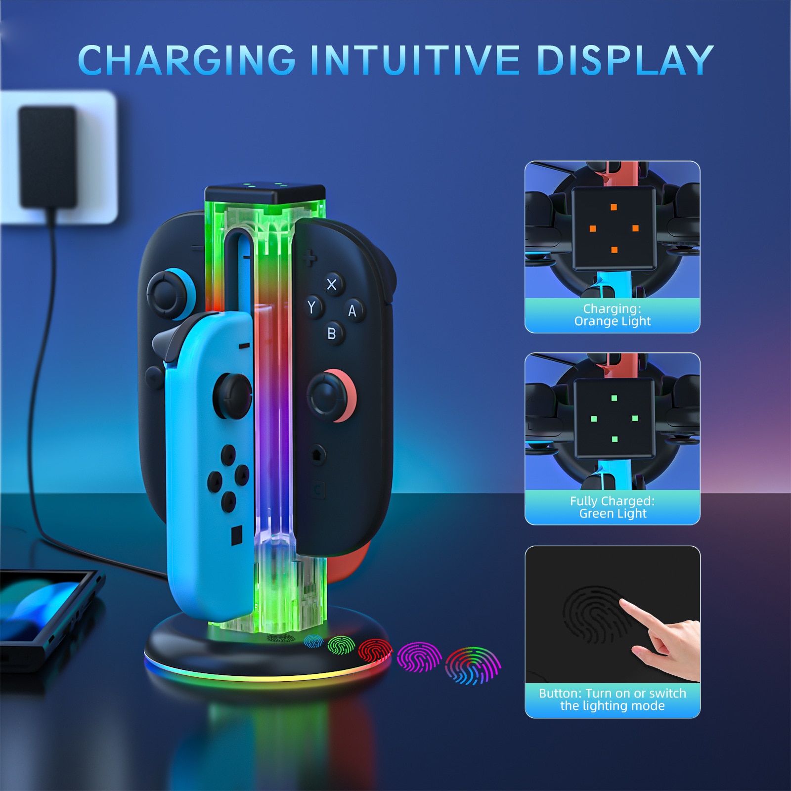 Nintendo Switch Joy-Con opladningsstation med RGB-belysning, Sort