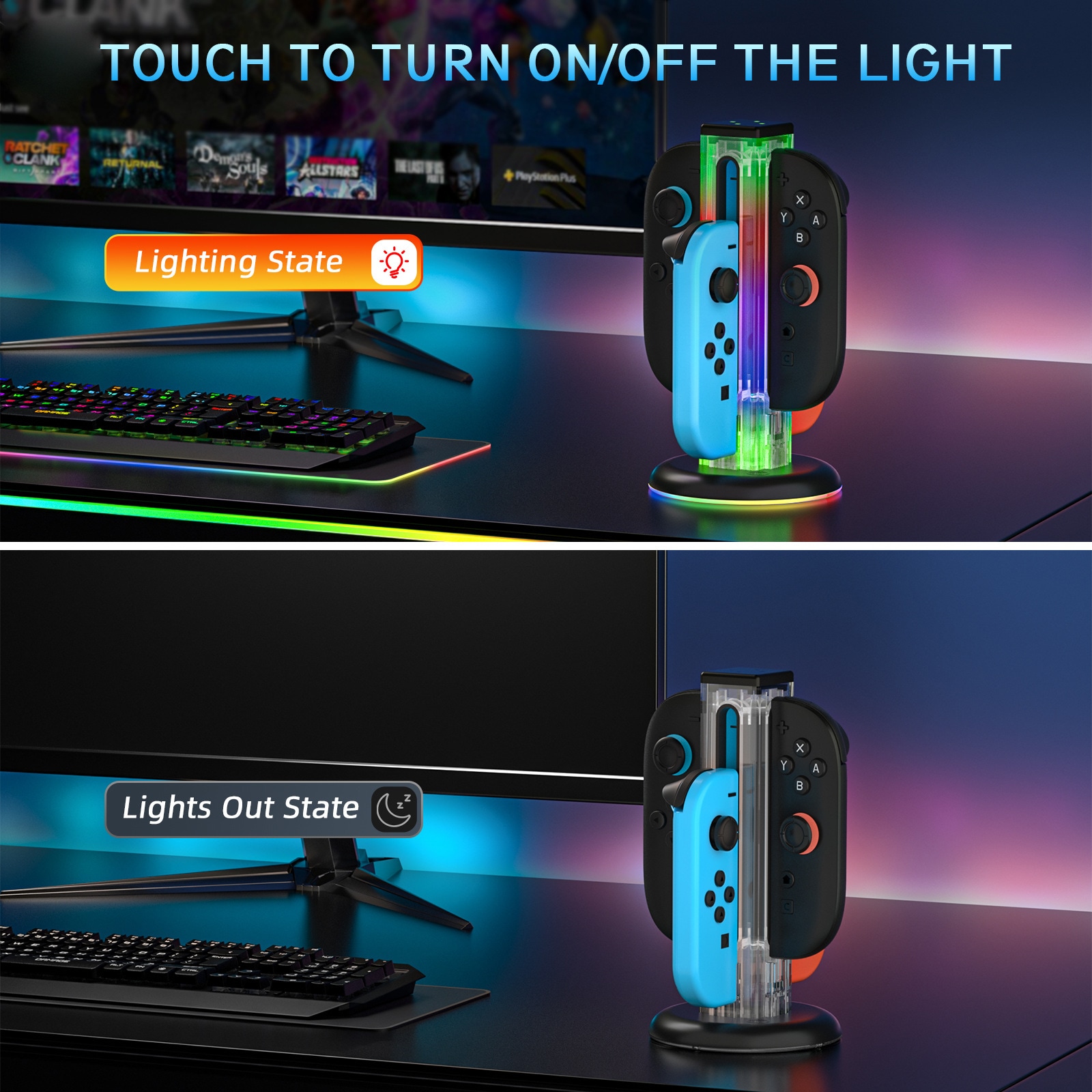 Nintendo Switch Joy-Con opladningsstation med RGB-belysning, Sort