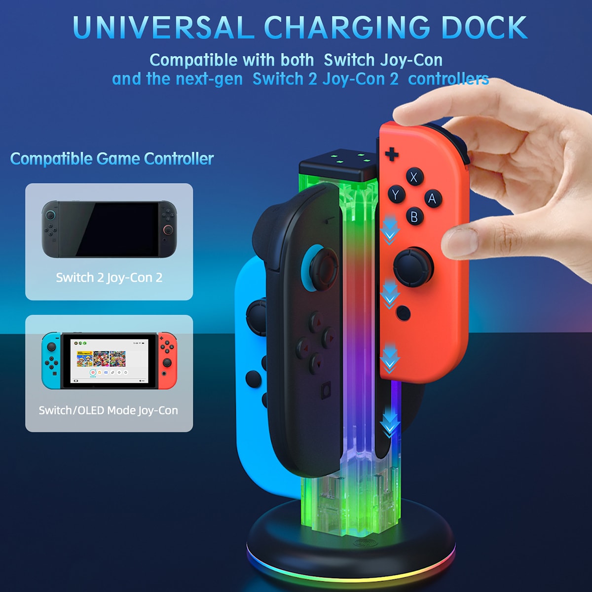 Nintendo Switch Joy-Con opladningsstation med RGB-belysning, Sort