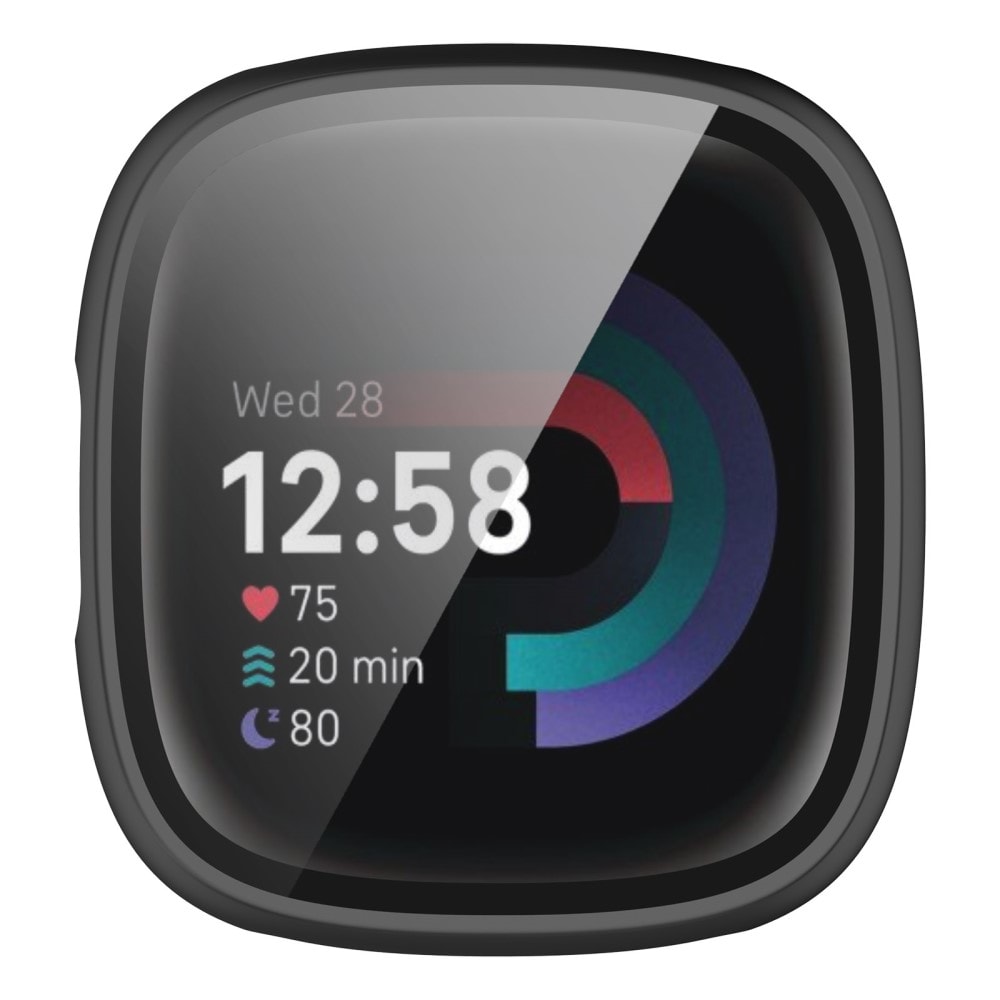 Fitbit Sense 2 Heldækkende cover med indbygget skærmbeskytter, Sort
