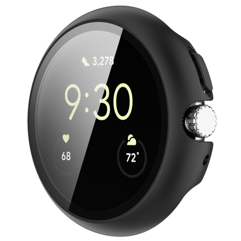 Google Pixel Watch 2 Heldækkende cover med indbygget skærmbeskytter, Sort
