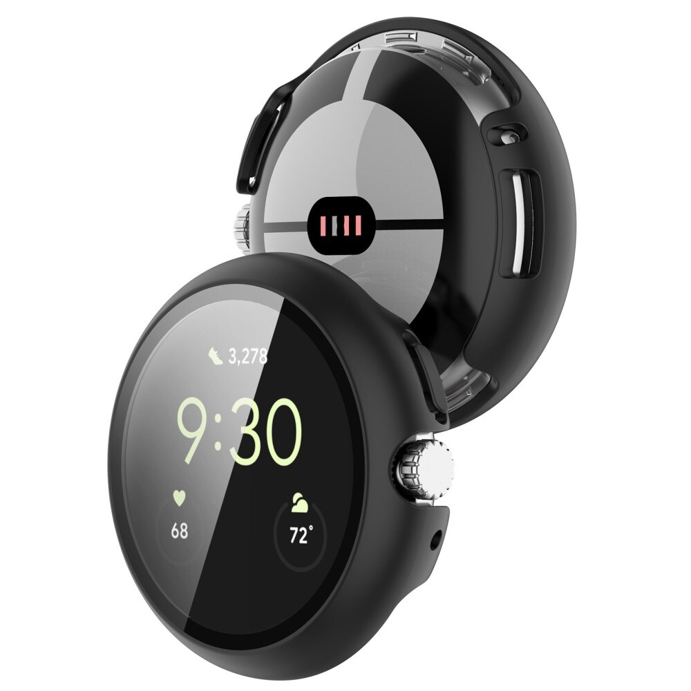 Google Pixel Watch 2 Heldækkende cover med indbygget skærmbeskytter, Sort