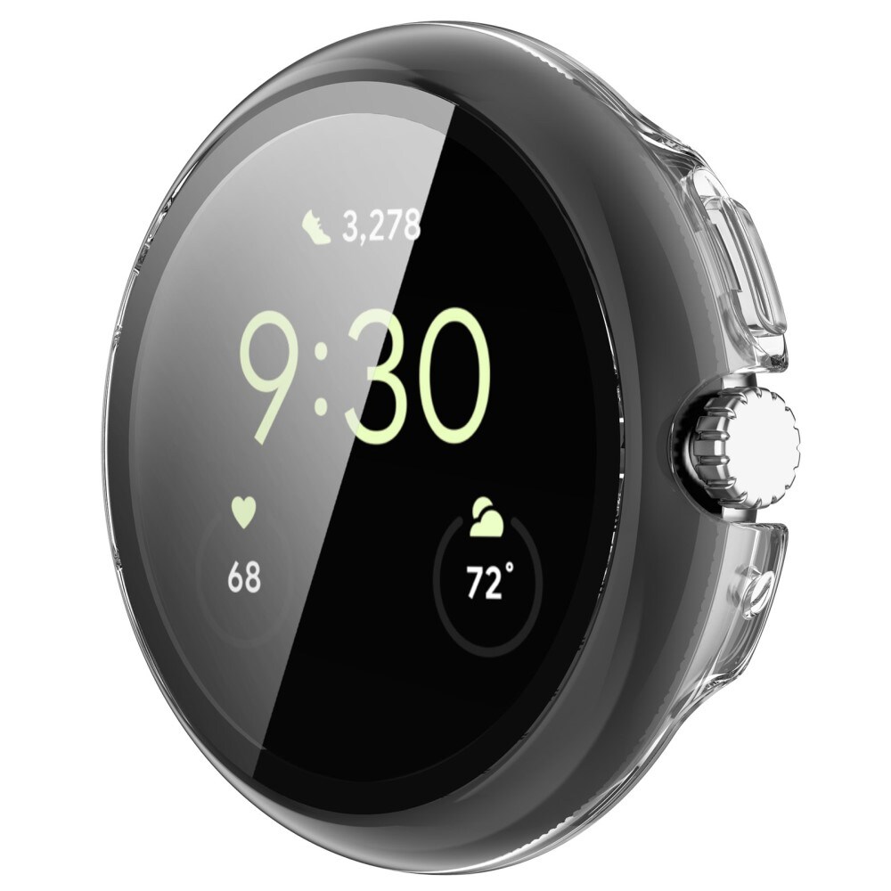 Google Pixel Watch 2 Heldækkende cover med indbygget skærmbeskytter, Gennemsigtig