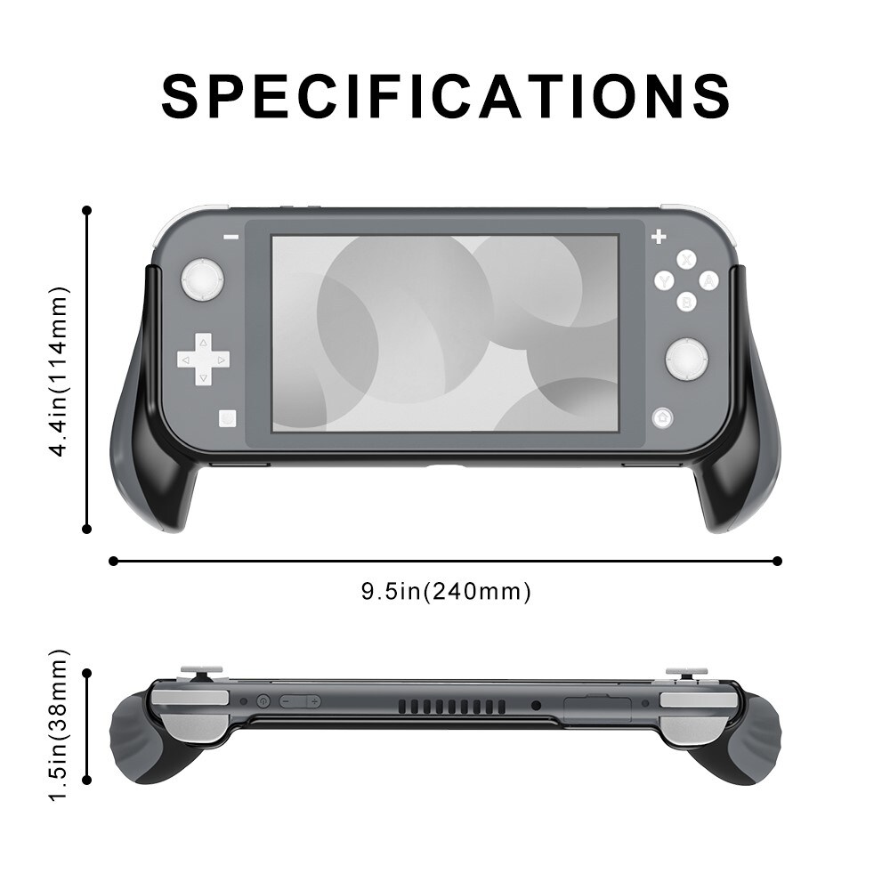 Nintendo Switch Lite TPU-cover med ergonomiske håndtag, Gennemsigtig