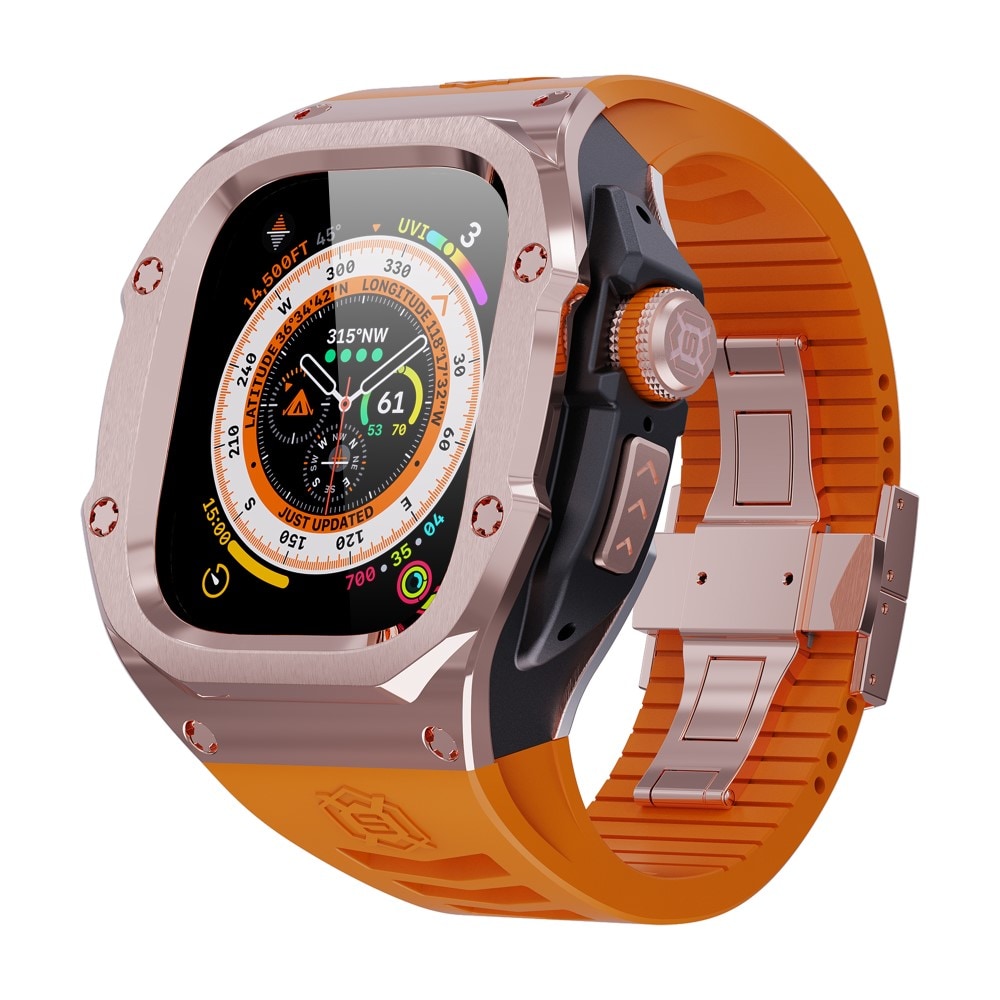 Apple Watch Ultra 49mm 2nd Gen High Brushed Metal Cover+Armbånd, Rose/Orange