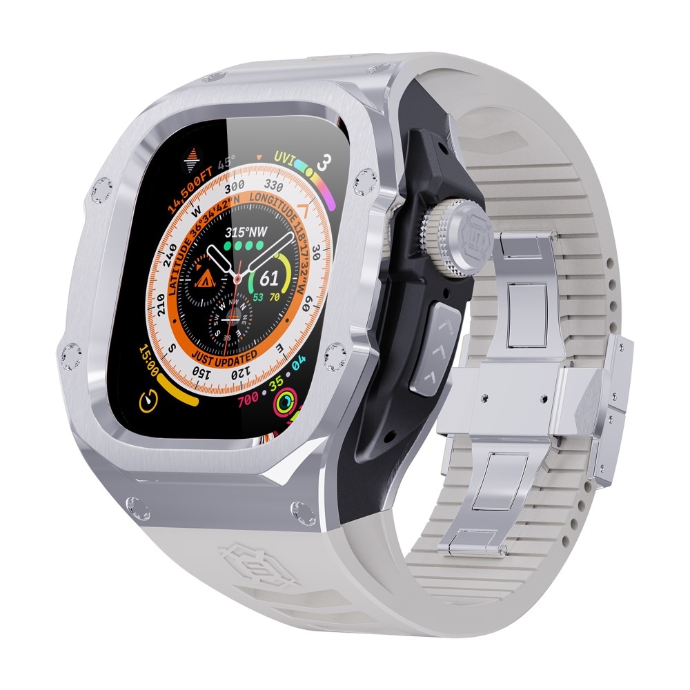 Apple Watch Ultra 49mm 1st Gen High Brushed Metal Cover+Armbånd, Steel/White