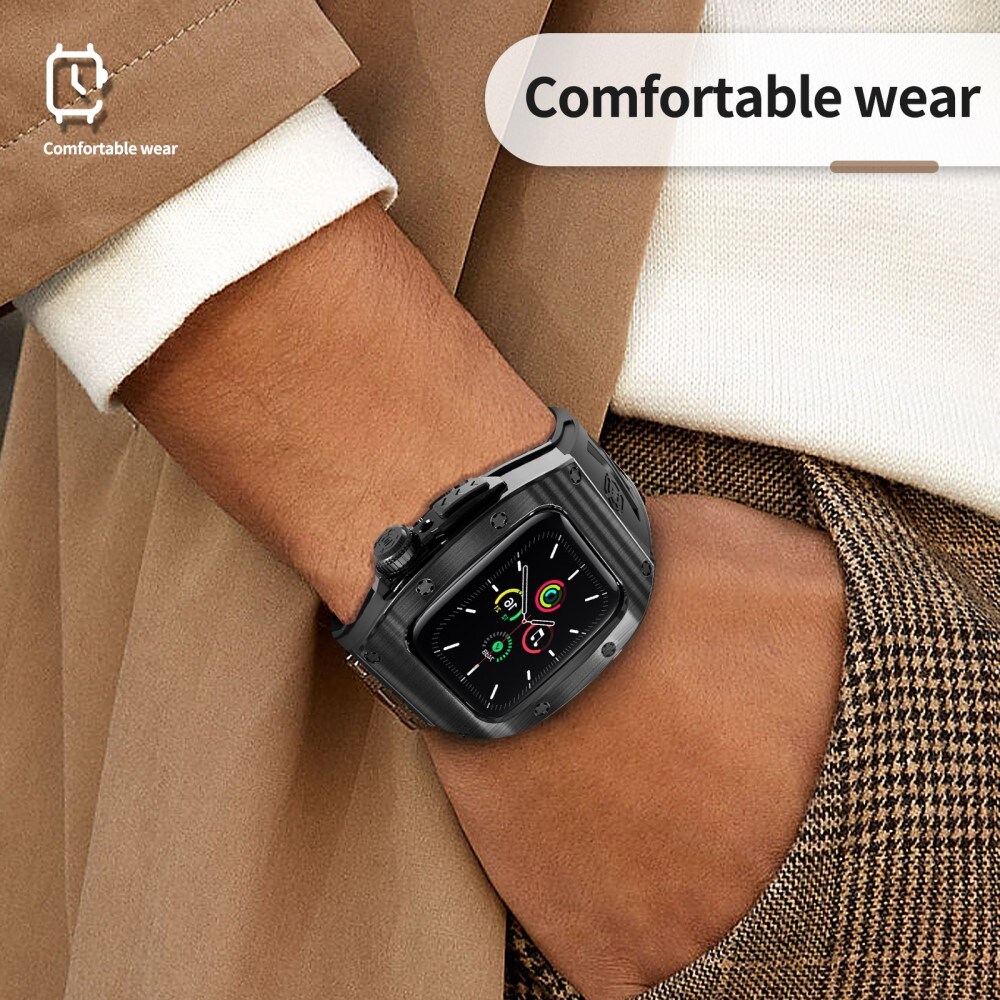 Apple Watch Series 9 45mm High Brushed Metal Cover+Armbånd, Black
