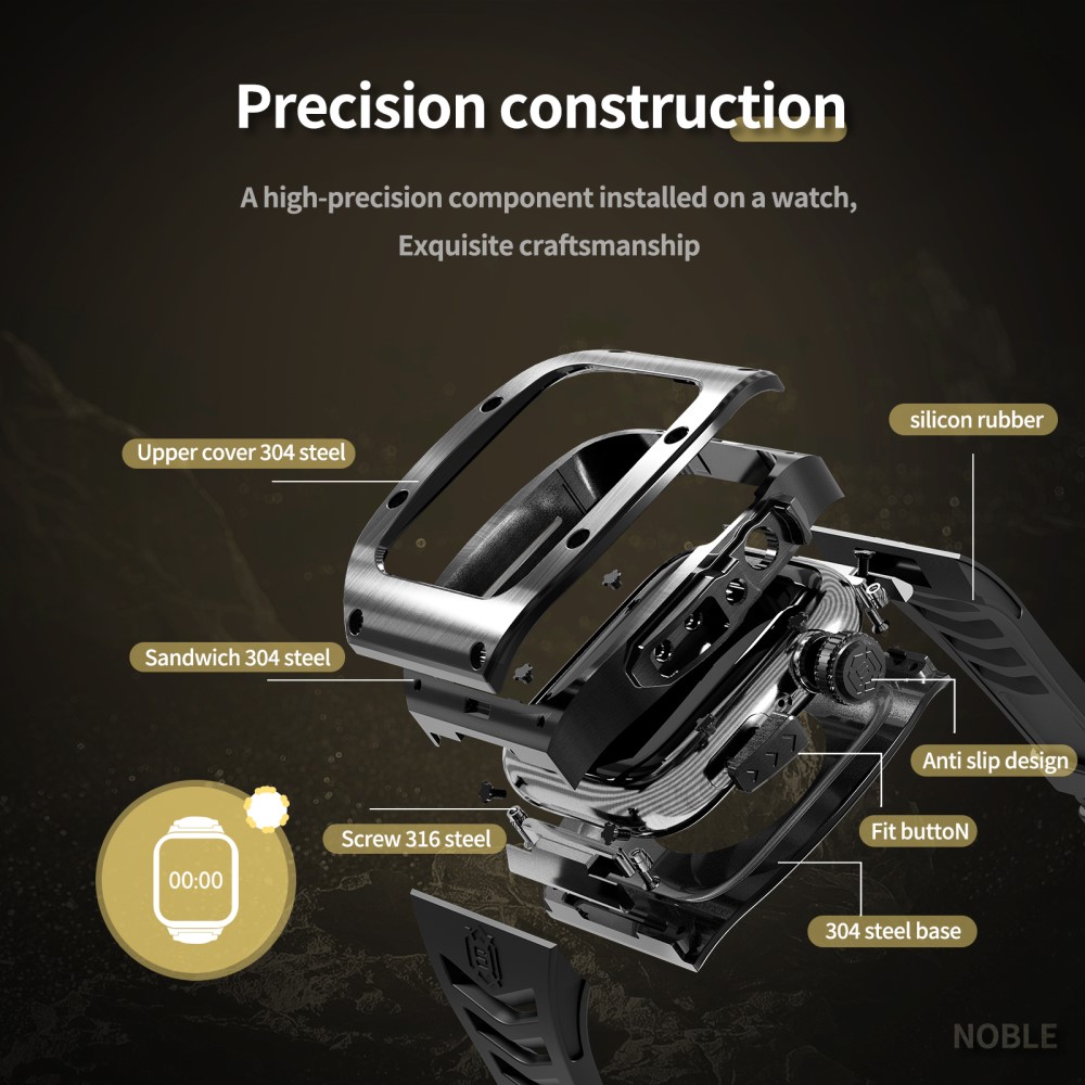 Apple Watch Series 9 45mm High Brushed Metal Cover+Armbånd, Black