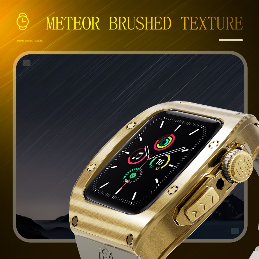 Apple Watch Series 4-6 44mm High Brushed Metal Cover+Armbånd, Gold/White