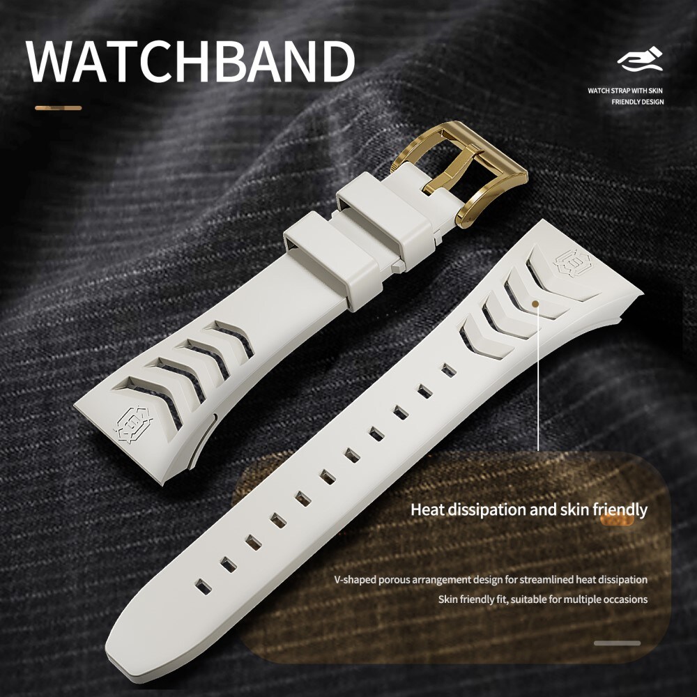 Apple Watch Series 4-6 44mm High Brushed Metal Cover+Armbånd, Gold/White