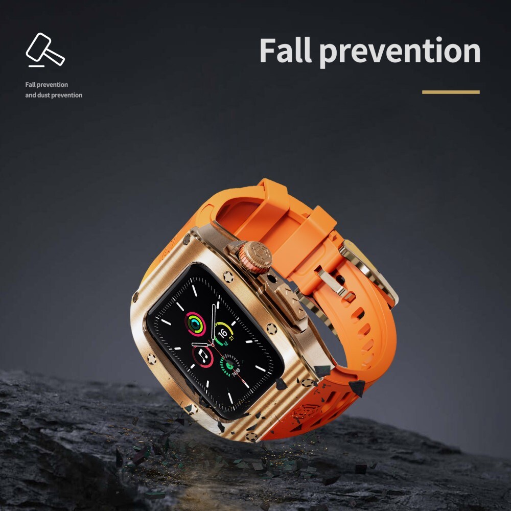 Apple Watch SE 44mm High Brushed Metal Cover+Armbånd, Rose/Orange