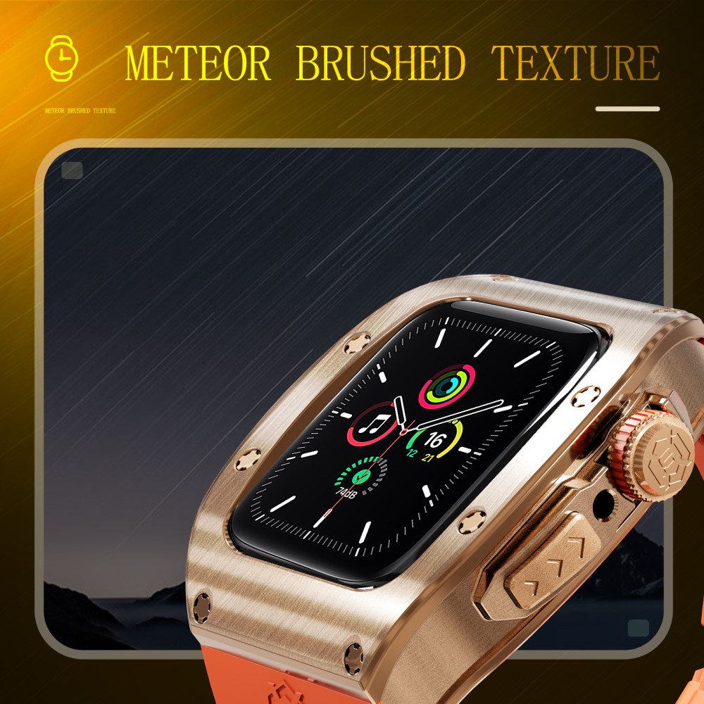 Apple Watch SE 44mm High Brushed Metal Cover+Armbånd, Rose/Orange