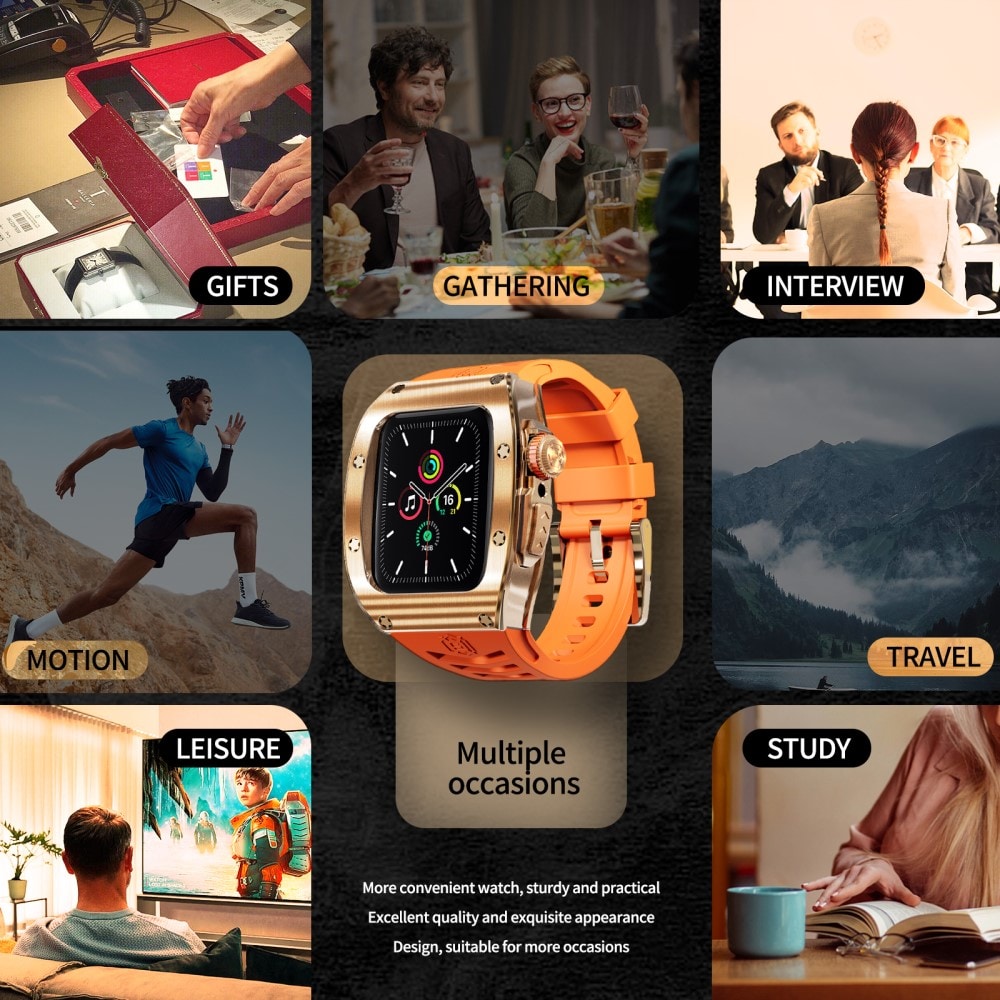 Apple Watch SE 44mm High Brushed Metal Cover+Armbånd, Rose/Orange