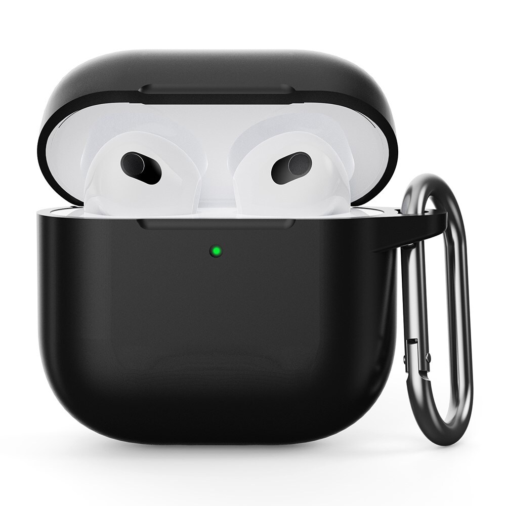 Apple AirPods 4 Silikonecover + karabinhage, Sort