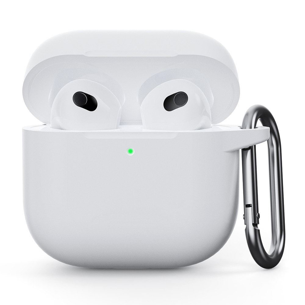 Apple AirPods 4 Silikonecover + karabinhage, Hvid
