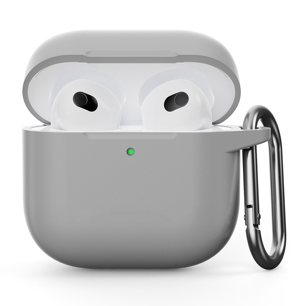 Apple AirPods 4 Silikonecover + karabinhage, Grå