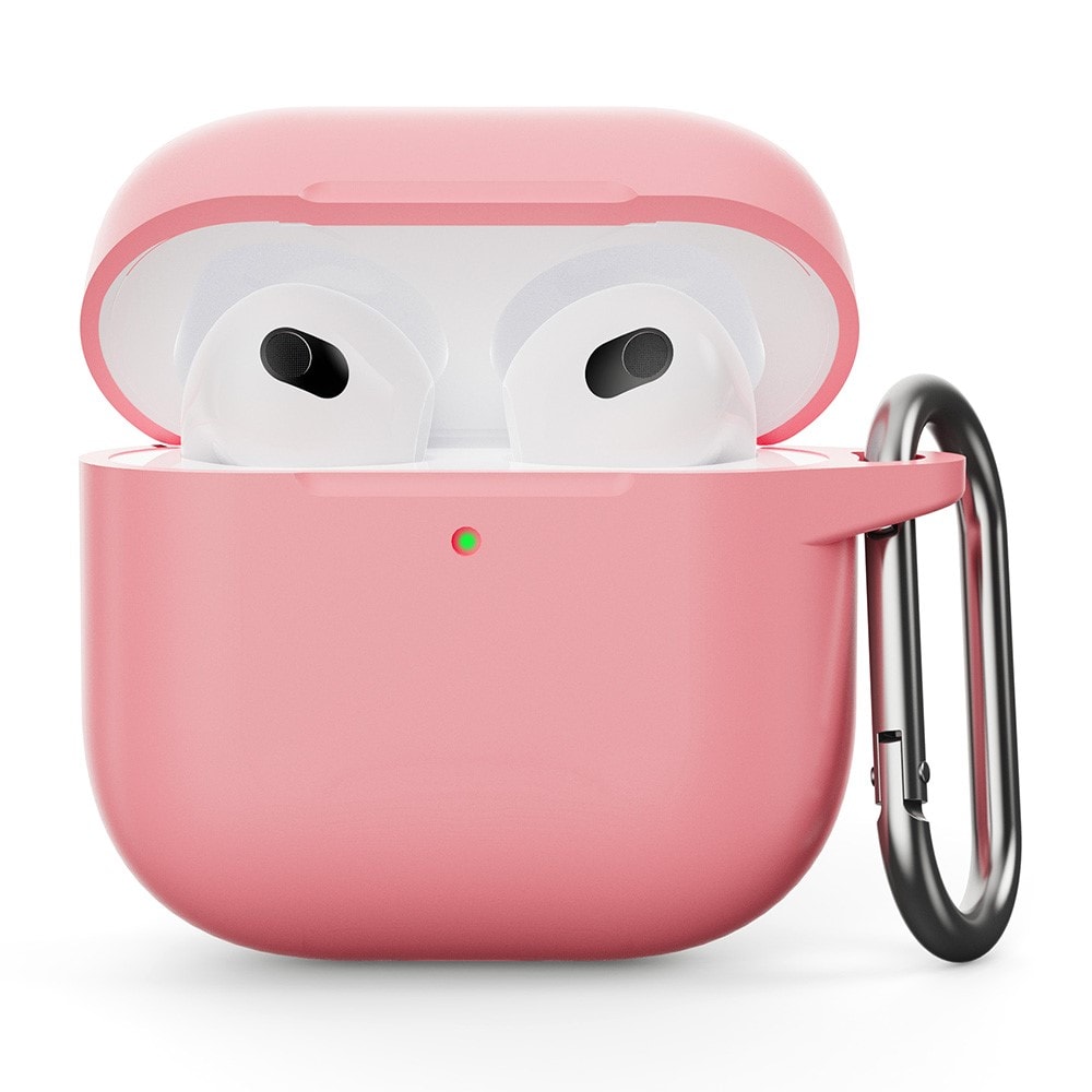 Apple AirPods 4 Silikonecover + karabinhage, Lyserød