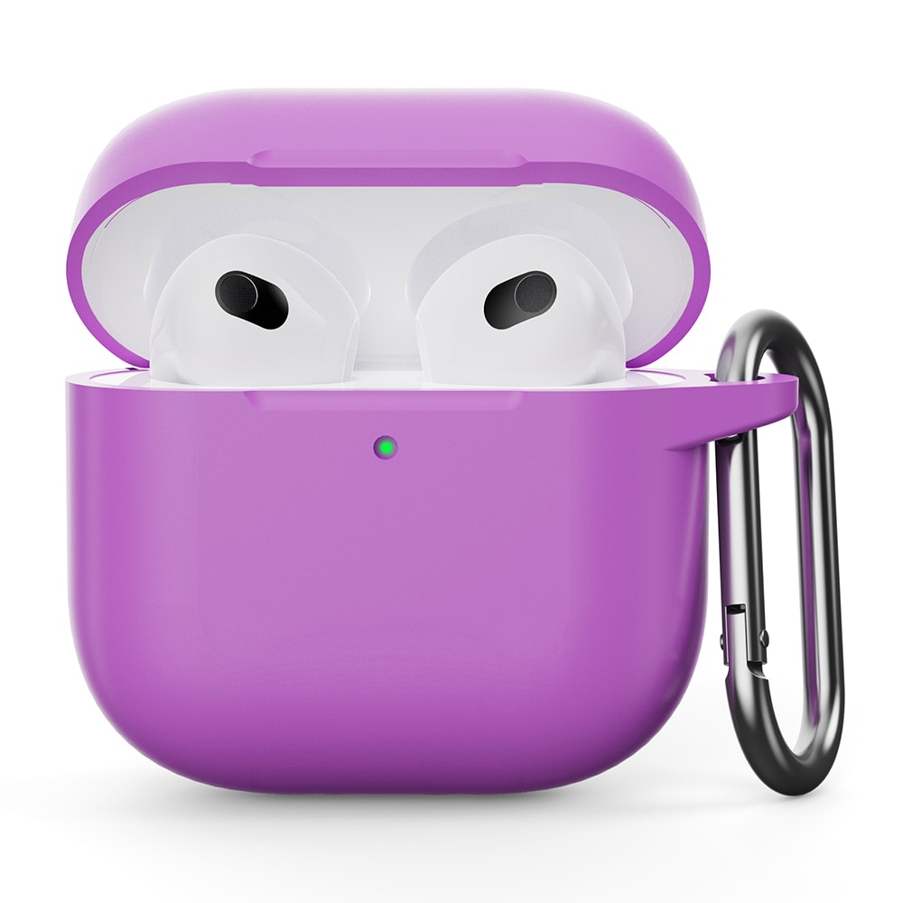 Apple AirPods 4 Silikonecover + karabinhage, Lilla