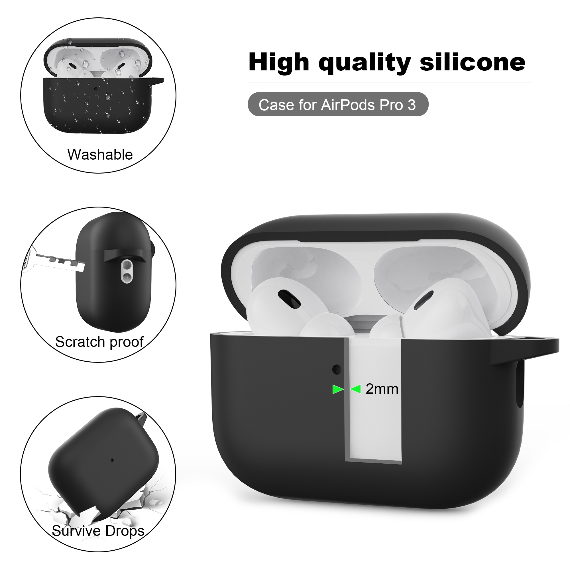 Apple AirPods Pro 3 Silikonecover + karabinhage, Rød