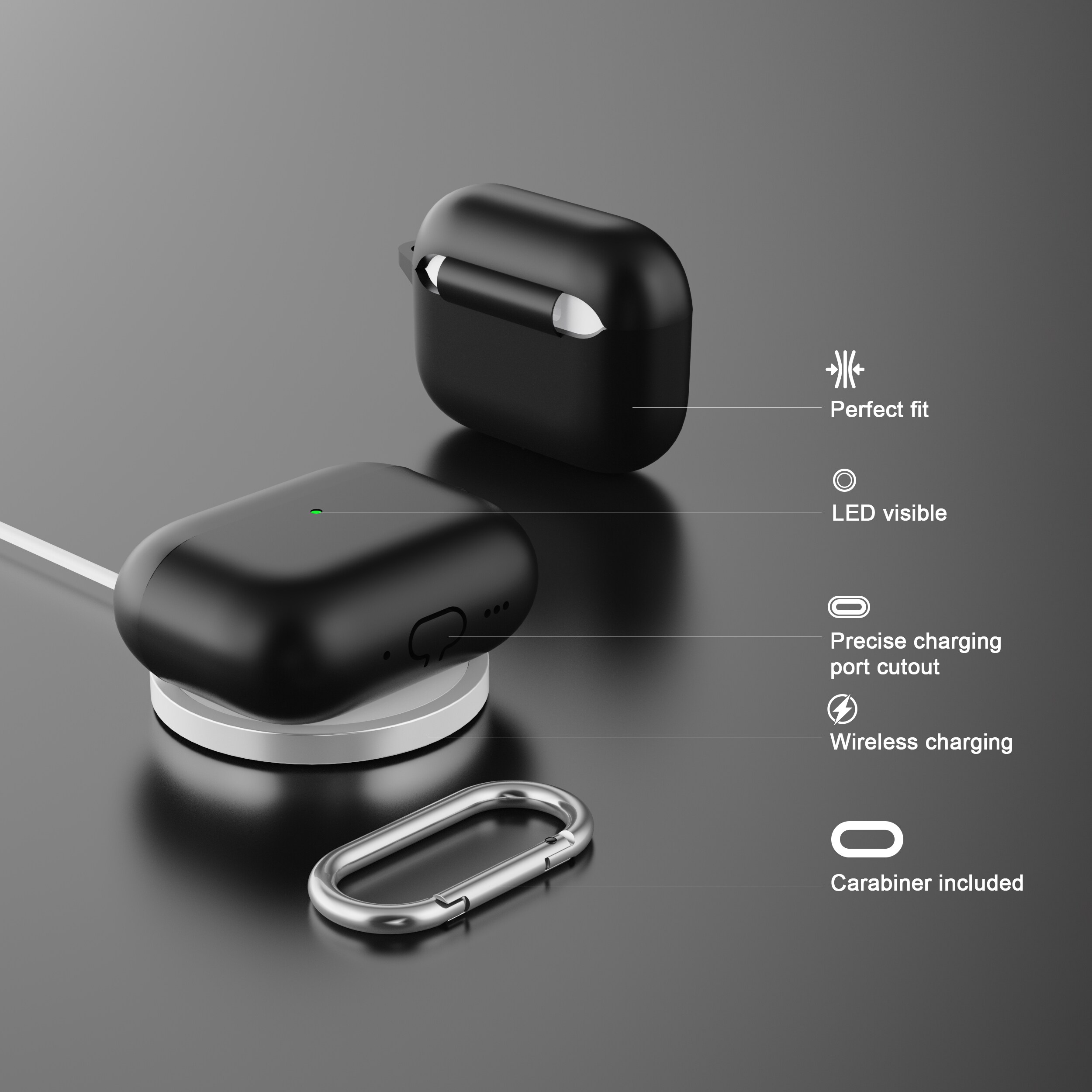 Apple AirPods Pro 3 Silikonecover + karabinhage, Rød