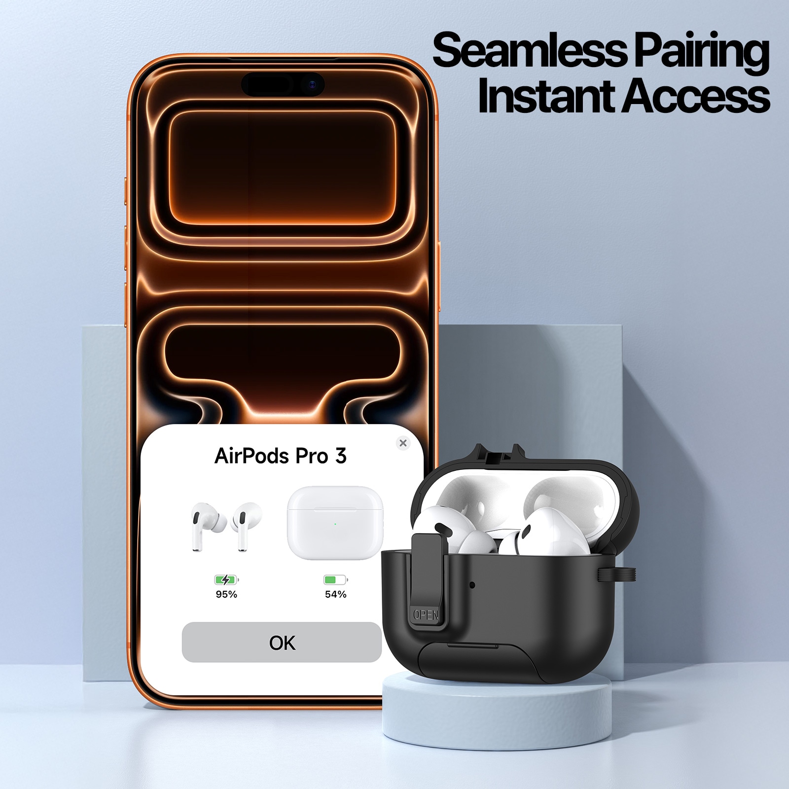 Apple AirPods Pro 3 Etui med karabinhage og stativfunktion, Sort