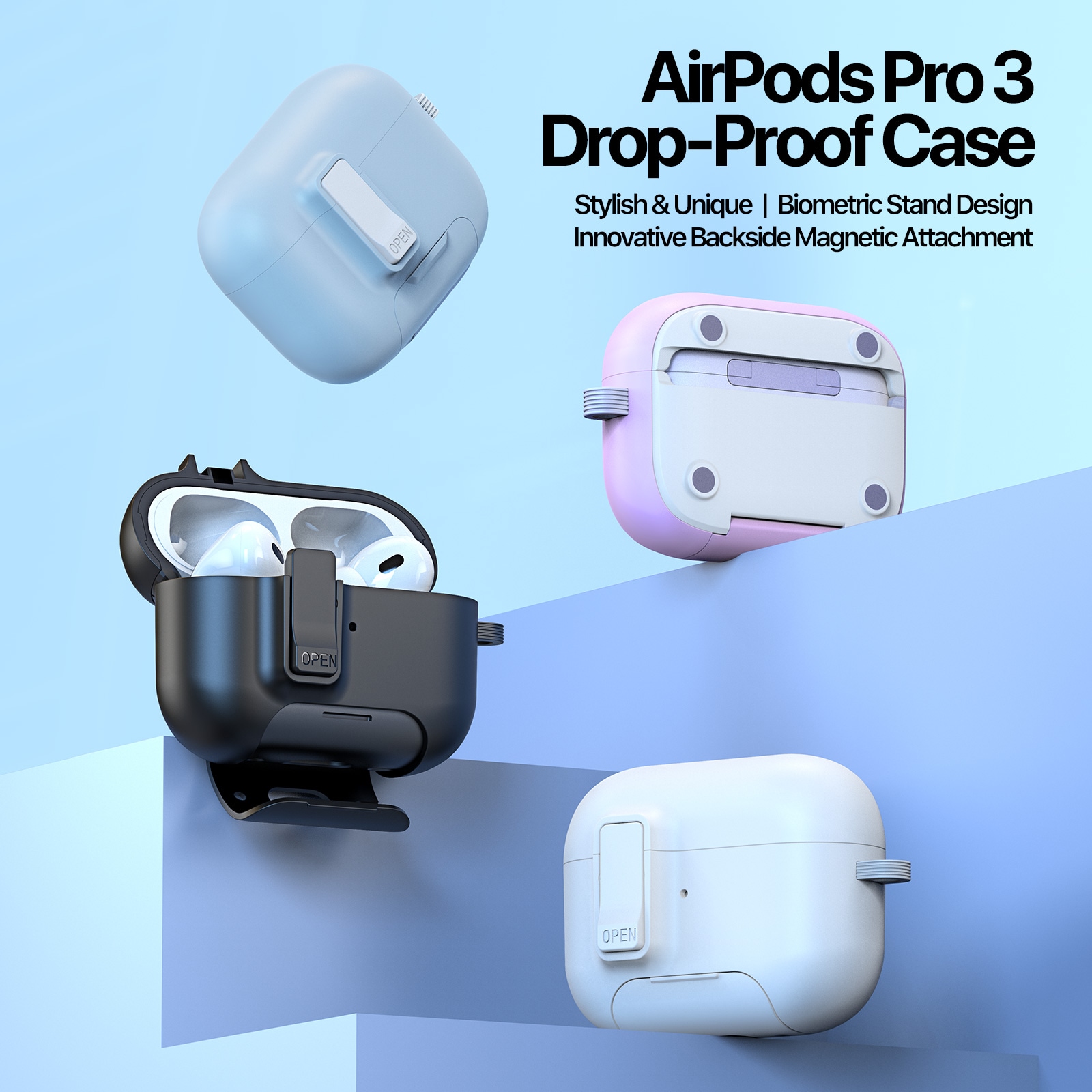 Apple AirPods Pro 3 Etui med karabinhage og stativfunktion, Sort