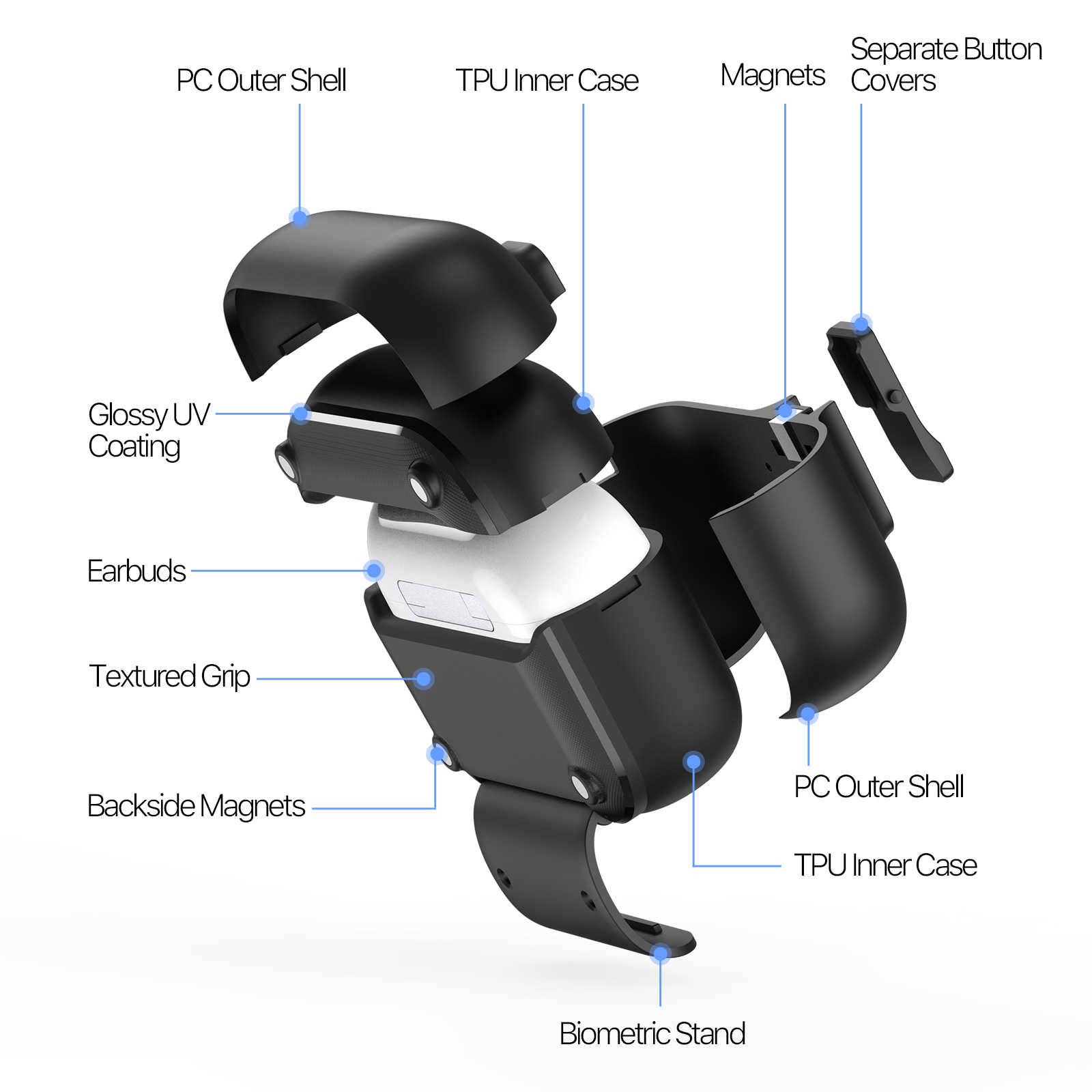 Apple AirPods Pro 3 Etui med karabinhage og stativfunktion, Sort
