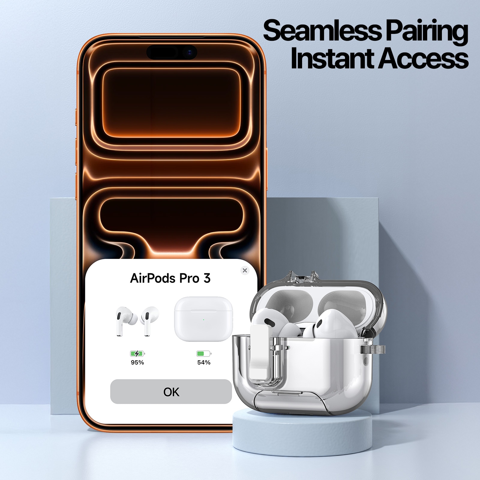 Apple AirPods Pro 3 Etui med karabinhage og stativfunktion, Gennemsigtig