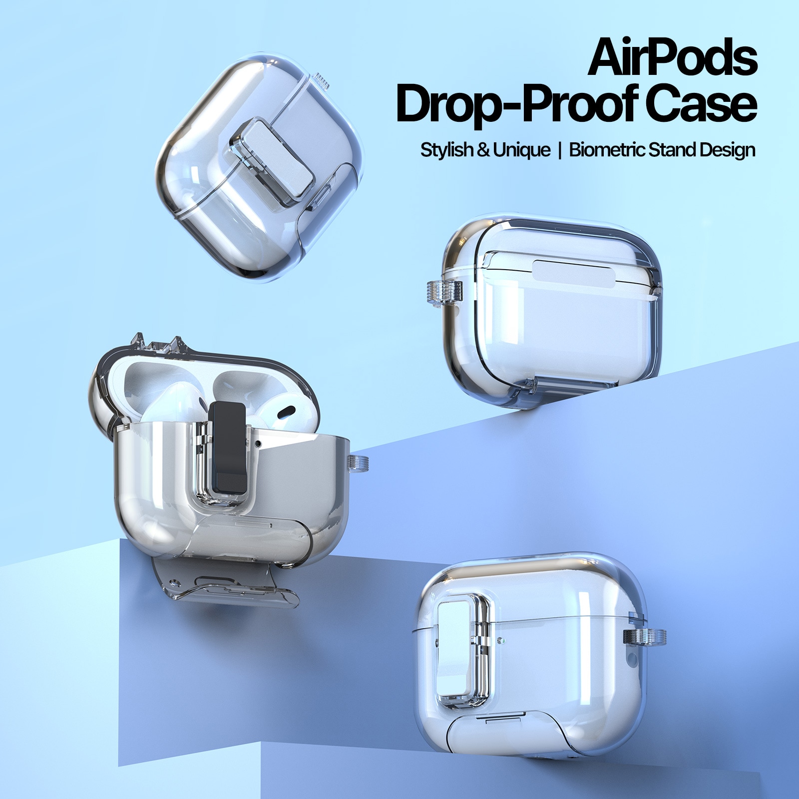 Apple AirPods Pro 3 Etui med karabinhage og stativfunktion, Gennemsigtig
