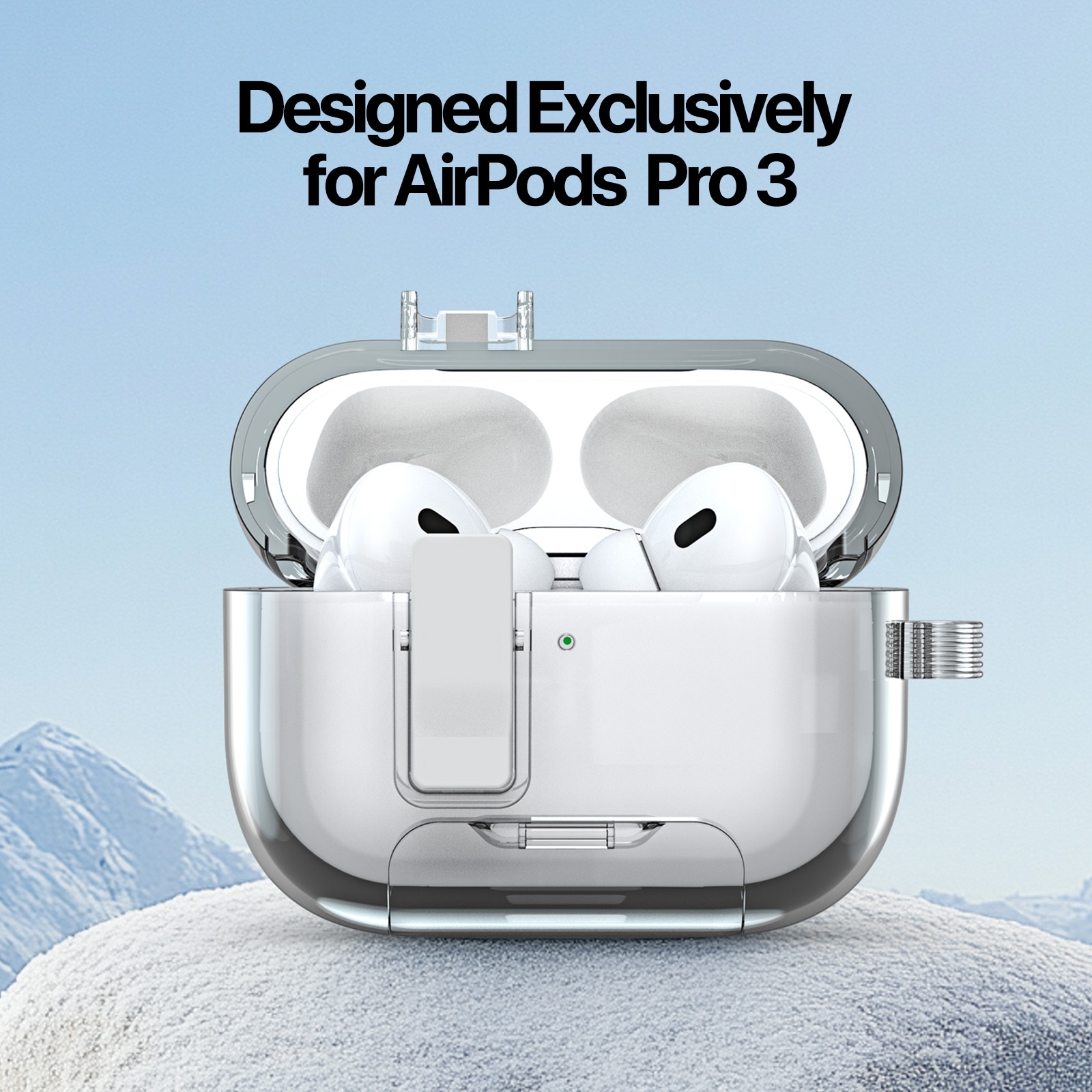 Apple AirPods Pro 3 Etui med karabinhage og stativfunktion, Gennemsigtig