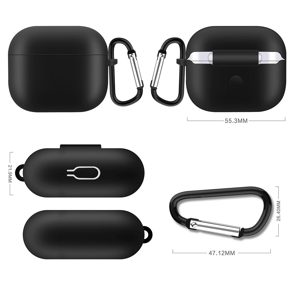 Apple AirPods 3 Silikonecover + karabinhage, Sort