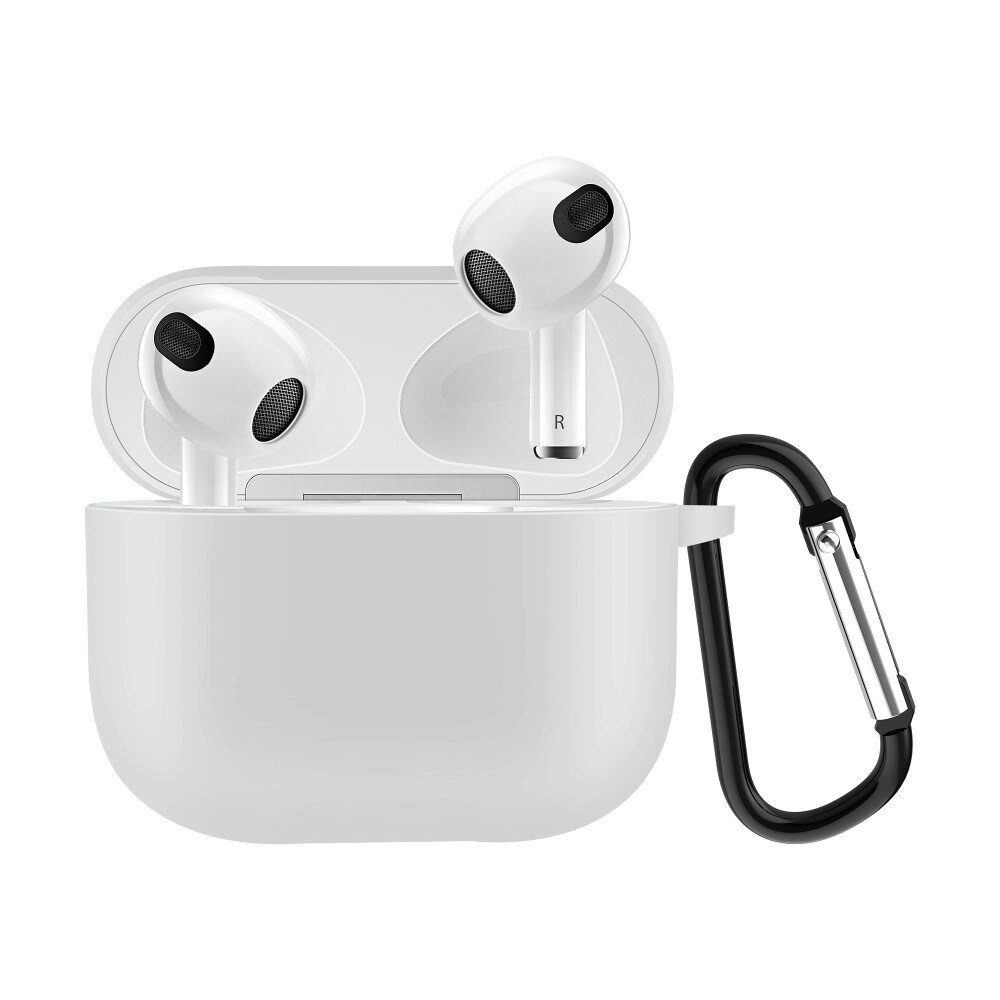 Apple AirPods 3 Silikonecover + karabinhage, Hvid