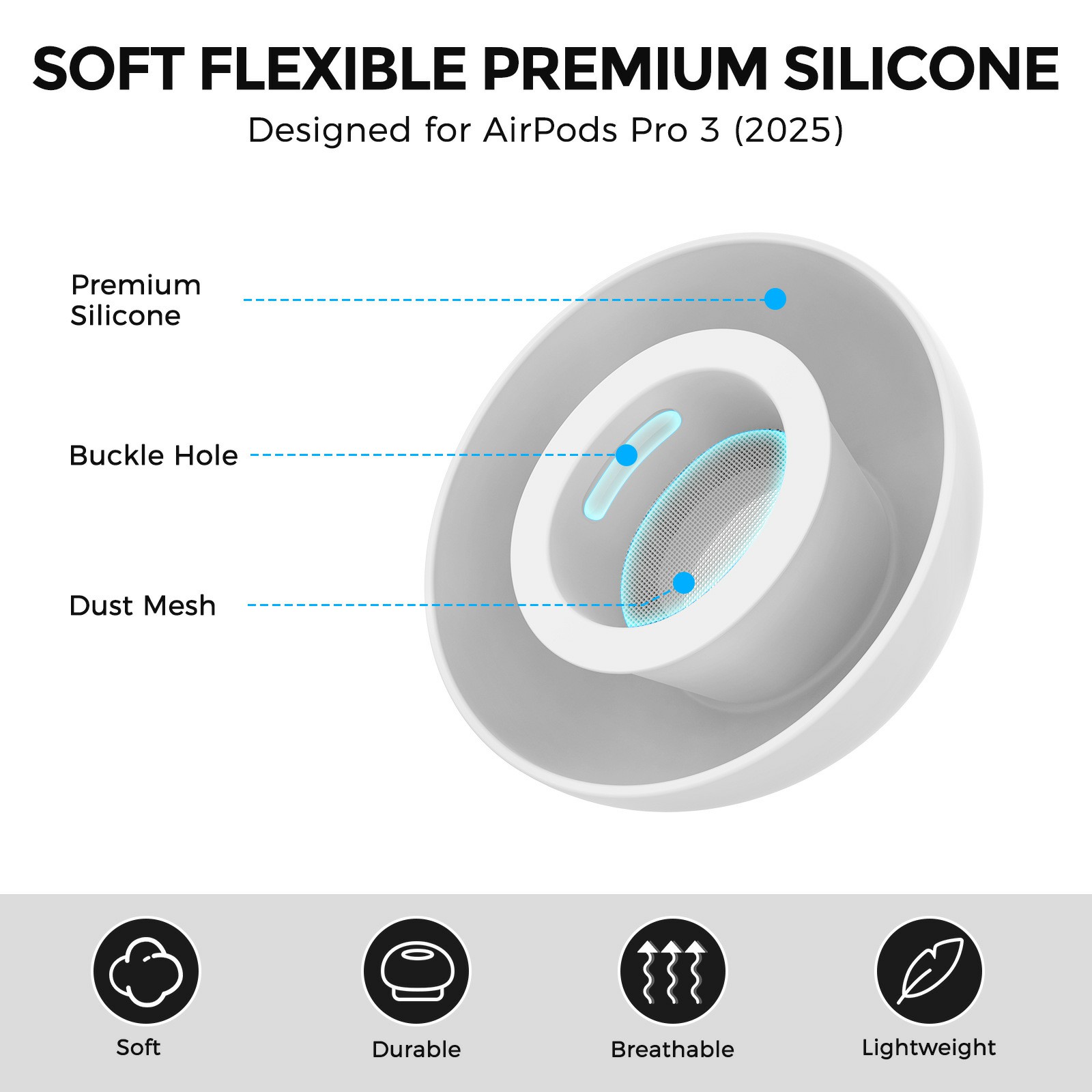 Apple AirPods Pro 3 Ear Tips - str. M, Hvid