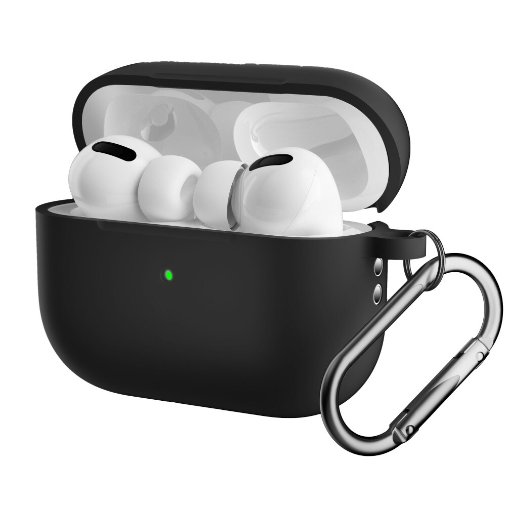 Apple AirPods Pro 2 Silikonecover + karabinhage, Sort