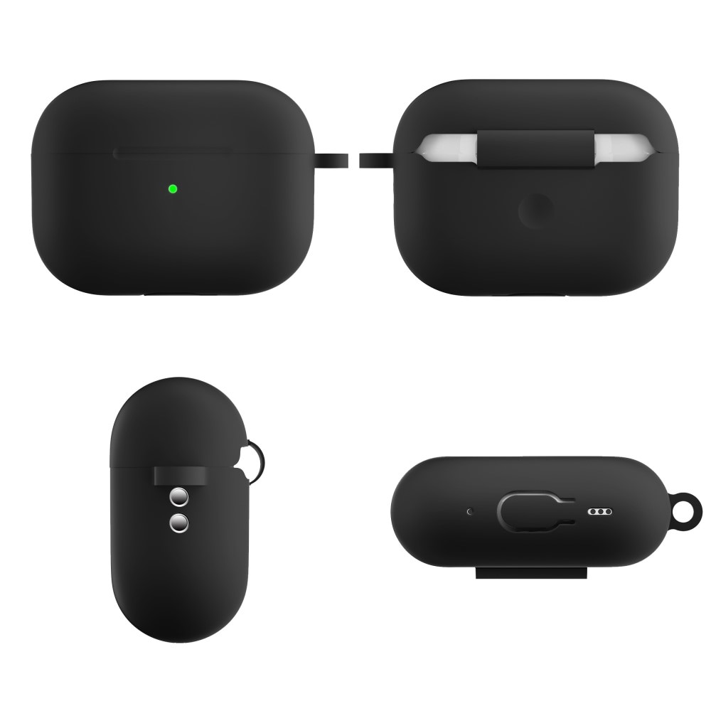 Apple AirPods Pro 2 Silikonecover + karabinhage, Sort