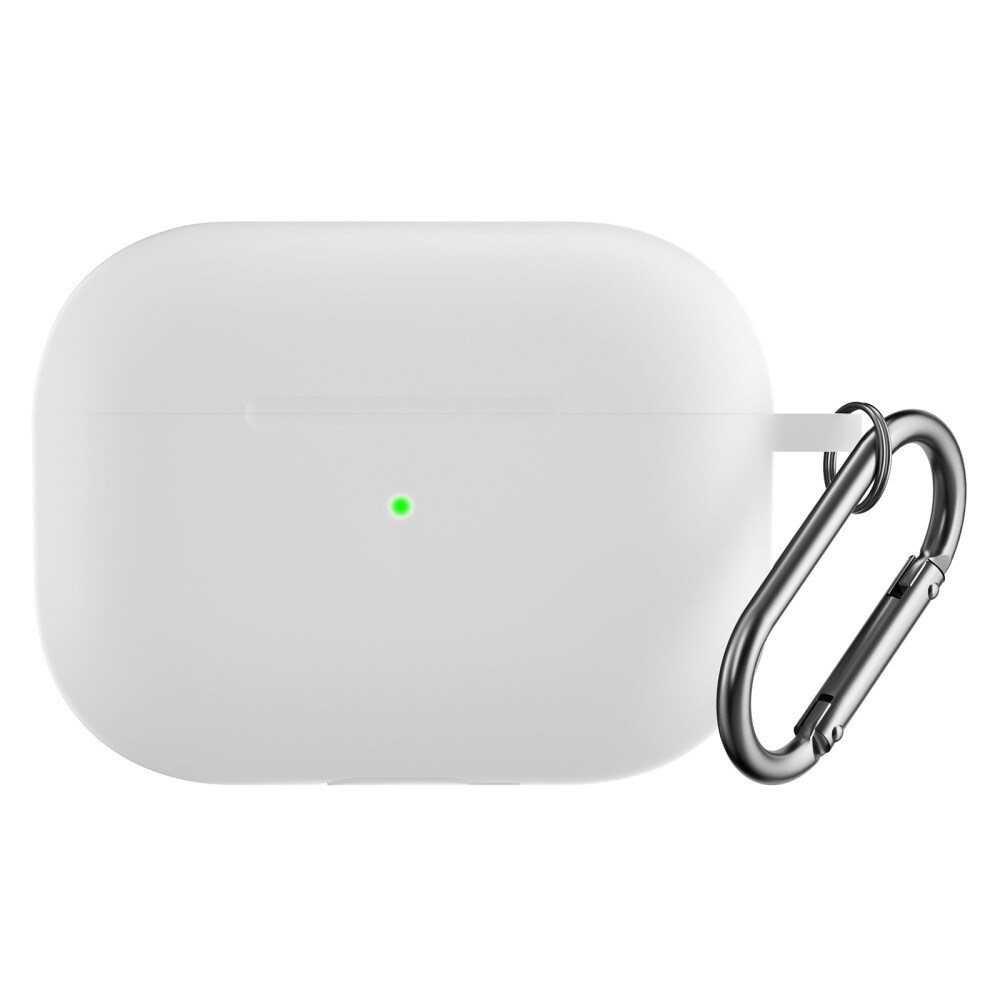 Apple AirPods Pro 2 Silikonecover + karabinhage, Hvid