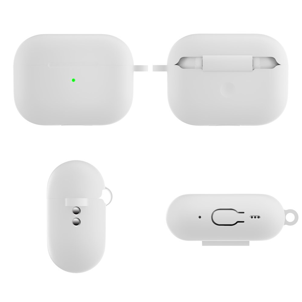 Apple AirPods Pro 2 Silikonecover + karabinhage, Hvid