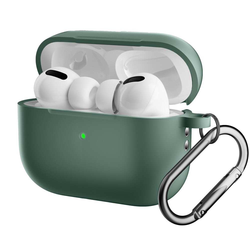 Apple AirPods Pro 2 Silikonecover + karabinhage, Grøn