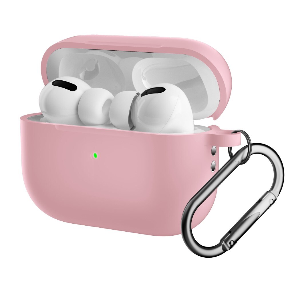 Apple AirPods Pro 2 Silikonecover + karabinhage, Lyserød