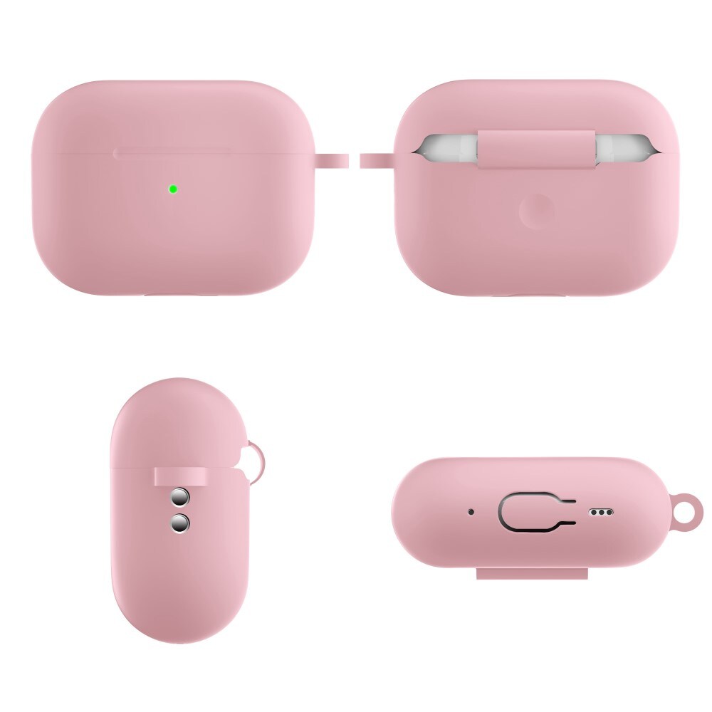 Apple AirPods Pro 2 Silikonecover + karabinhage, Lyserød