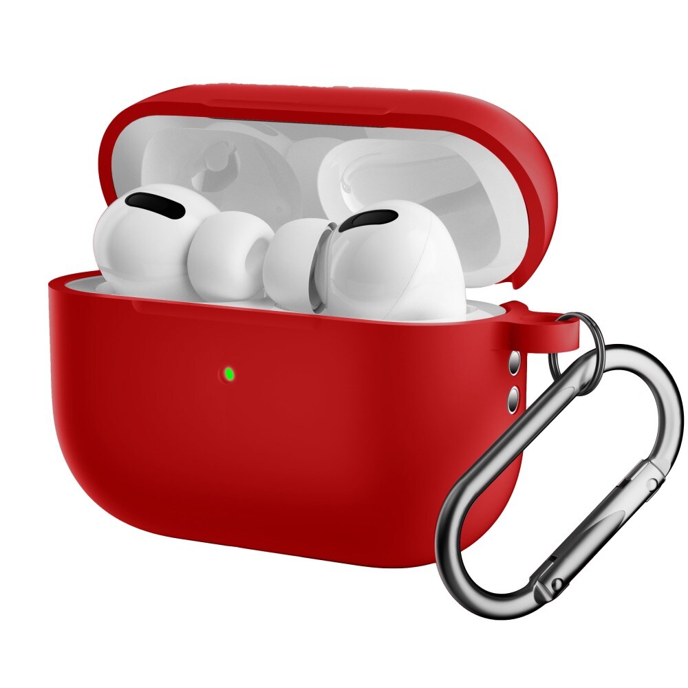Apple AirPods Pro 2 Silikonecover + karabinhage, Rød