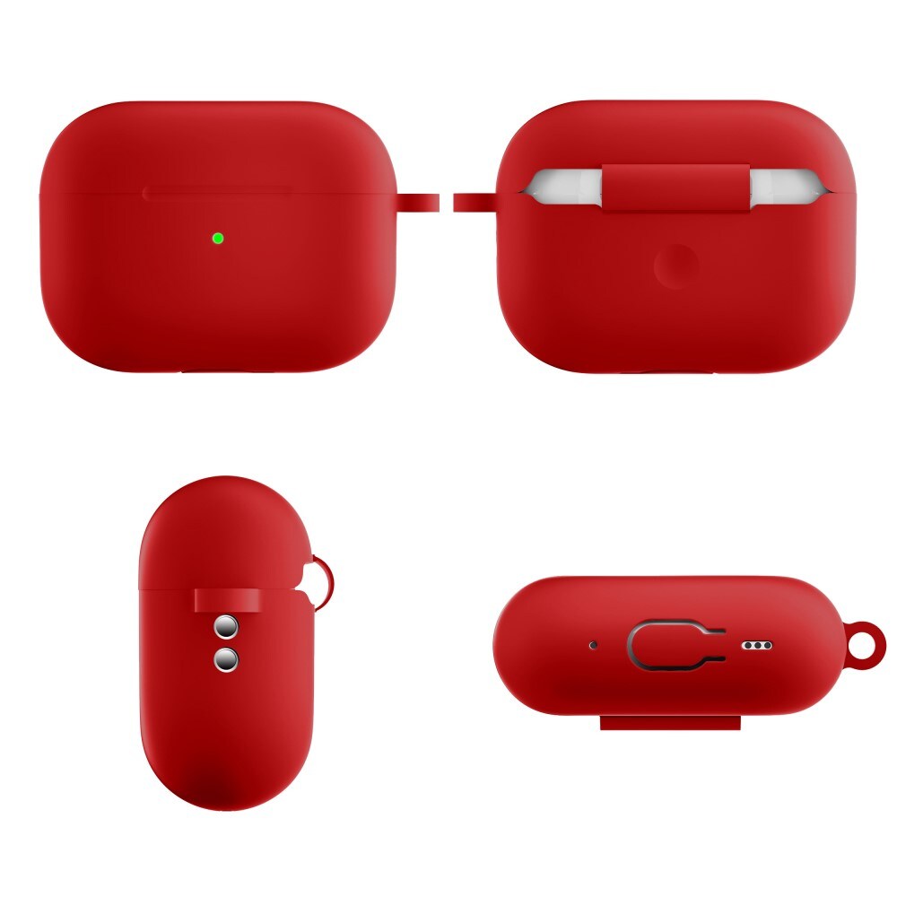 Apple AirPods Pro 2 Silikonecover + karabinhage, Rød