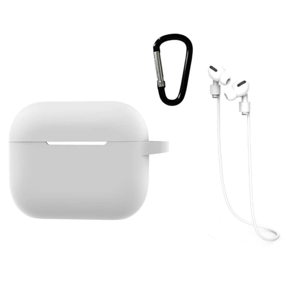 Apple AirPods Pro 2 Silikonecover med høretelefonsnor og karabinhage, Hvid