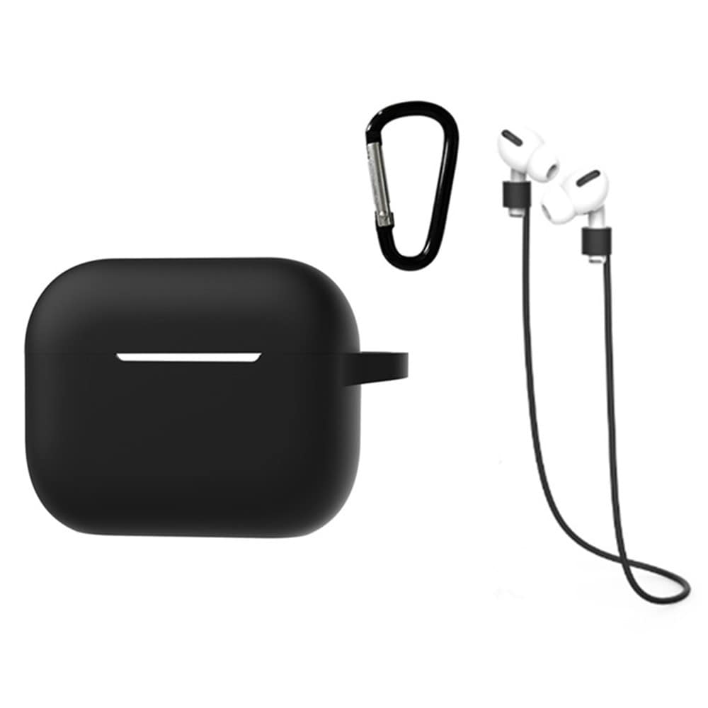 Apple AirPods Pro 2 Silikonecover med høretelefonsnor og karabinhage, Sort