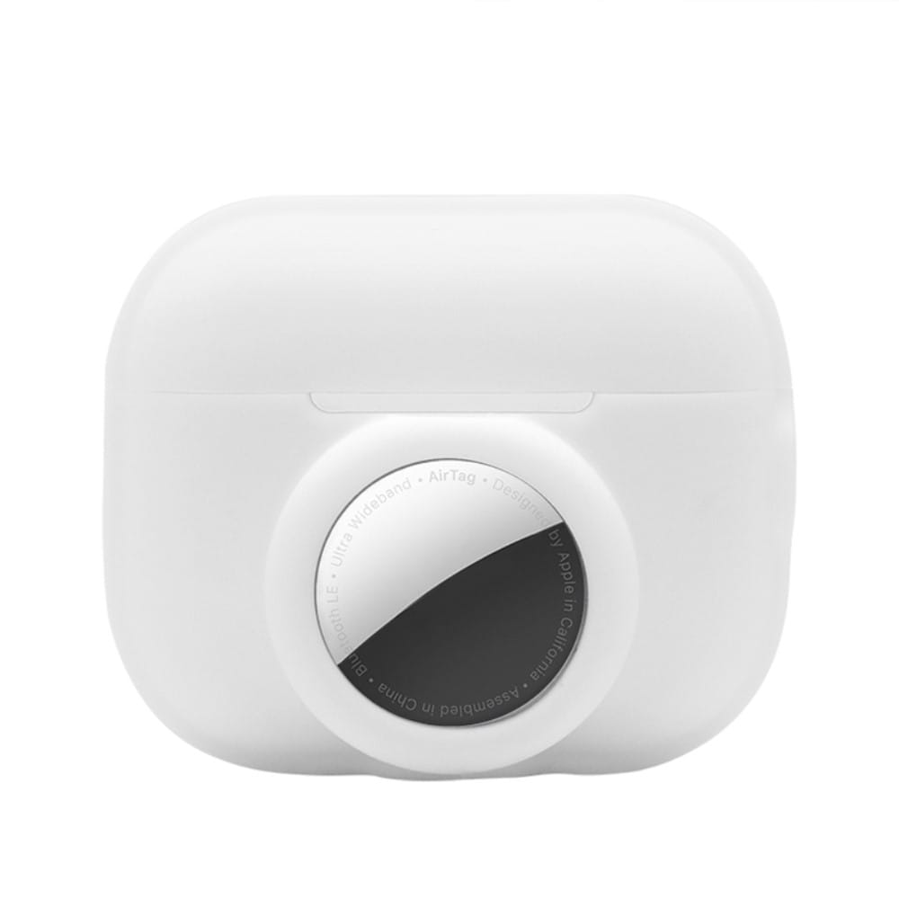 Apple AirTag/AirPods Pro 2 Silikonecover med AirTag-holder + karabinhage, Hvid