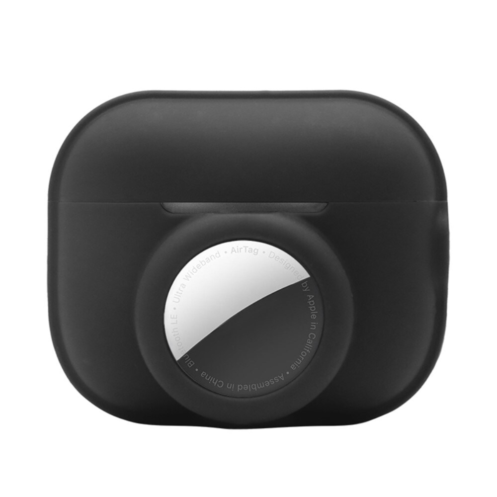 Apple AirTag/AirPods Pro 2 Silikonecover med AirTag-holder + karabinhage, Sort